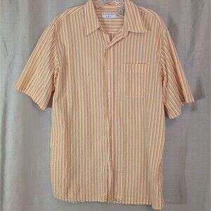 Covington Button Up Shirt Men's Large (42-44) Orange Stripe Pattern 100% Cotton